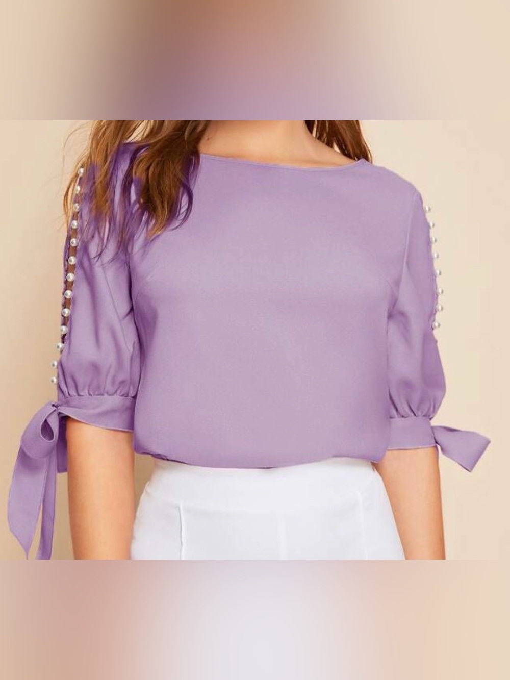 Lavender Boatneck Puff-Sleeve Women's Top